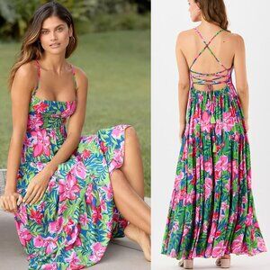 New! Tiare Hawaii Kailani Floral Lace Up Maxi Dress Size XS/S - 47432
